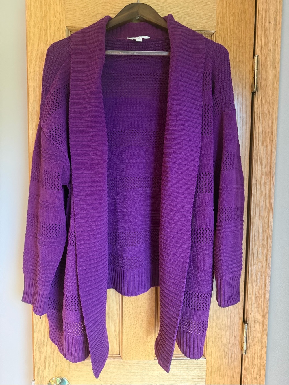 Chenille Purple Open Front Cardigan Sweater Shawl Collar Knit Terra & Sky Plus 2